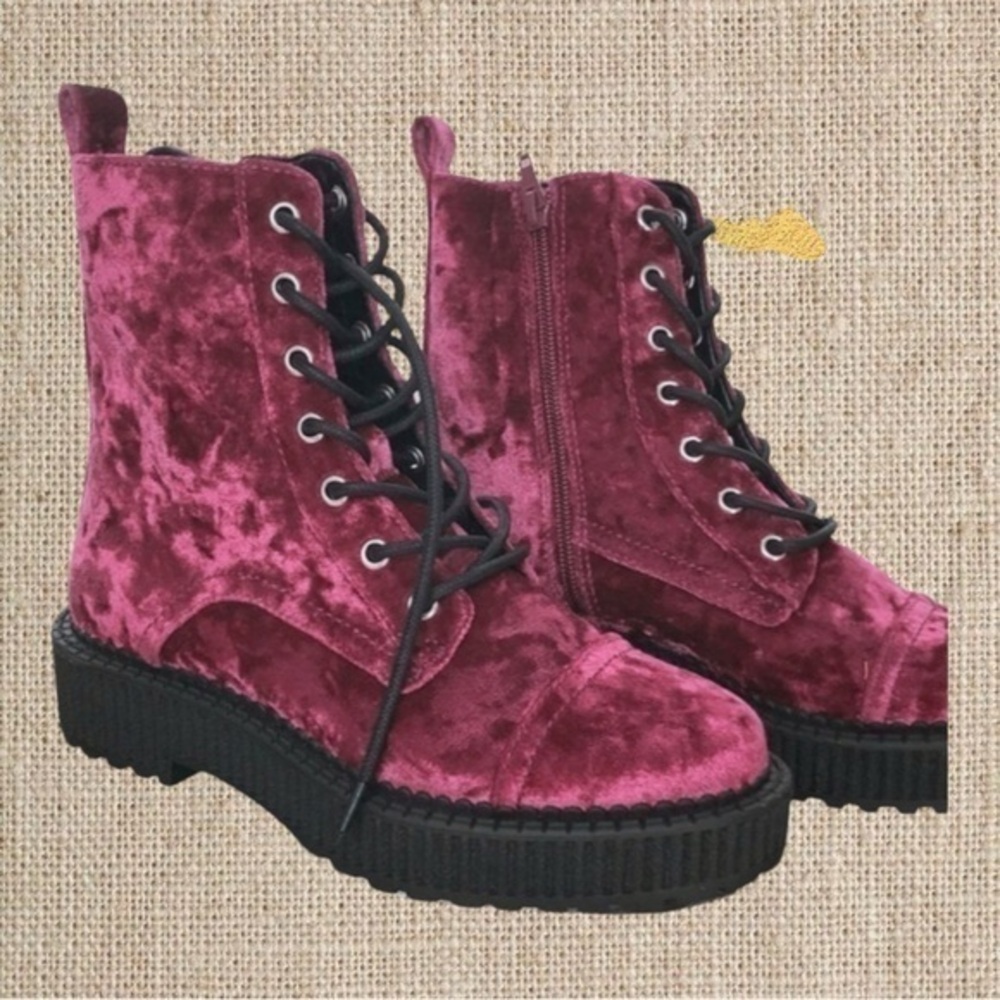 Burgundy velvet boot